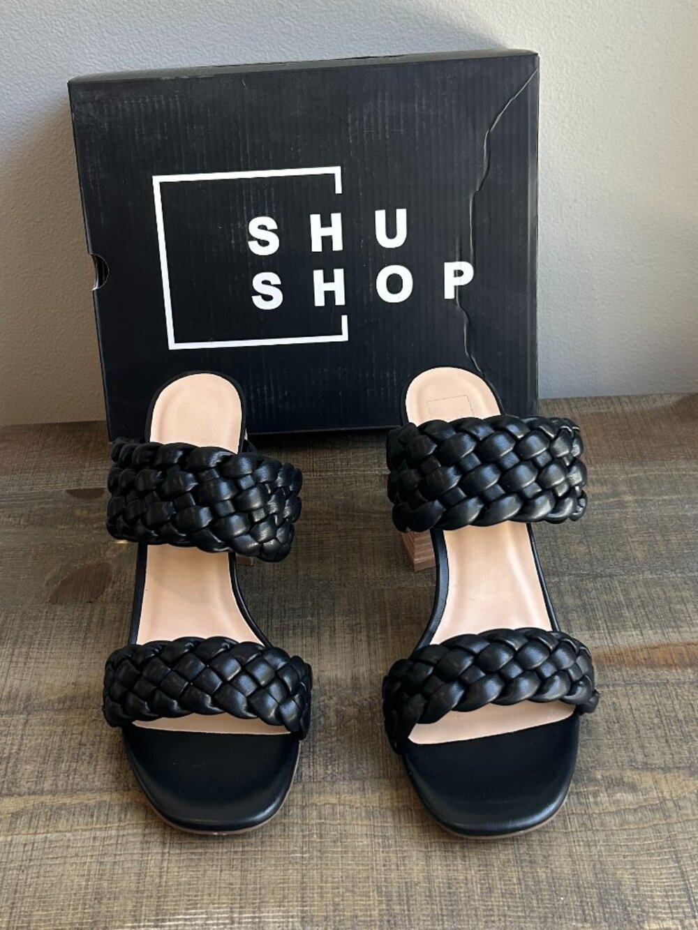 Shu Shop Heaven Black Braided Block Heels